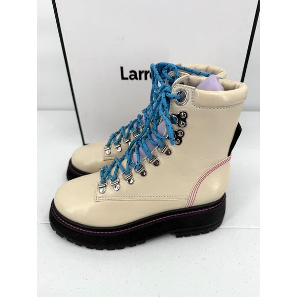 NEW Larroude Jordan Lace Up Ivory Violet Combat Boots Size 5.5 - Picture 5 of 13